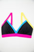 Black Color Block Drawstring Side V Neck High Waist Bikini Set